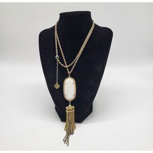KENDRA SCOTT LONG PENDANT TASSEL NECKLACE IVORY PEARL GOLD TONE